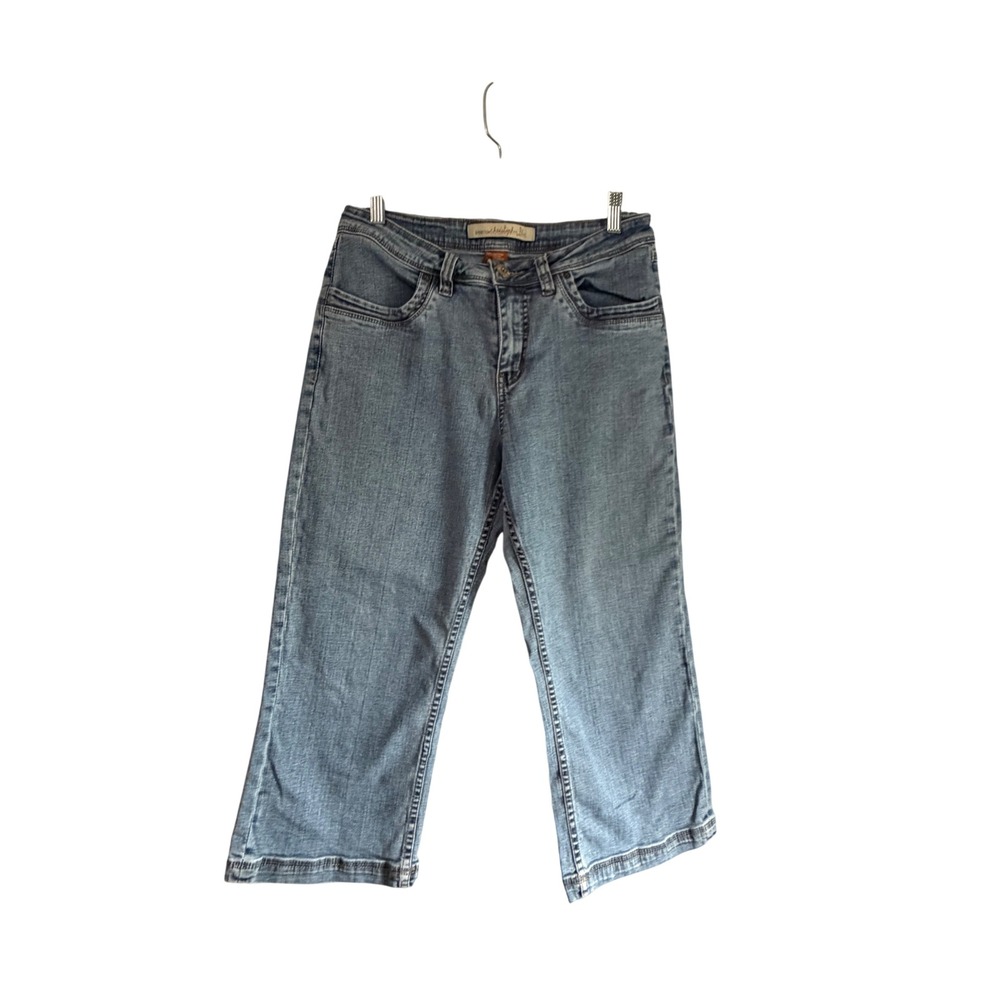 Christopher Blue Womens Stretch Denim Capri Pants Medium Wash Blue Size 14